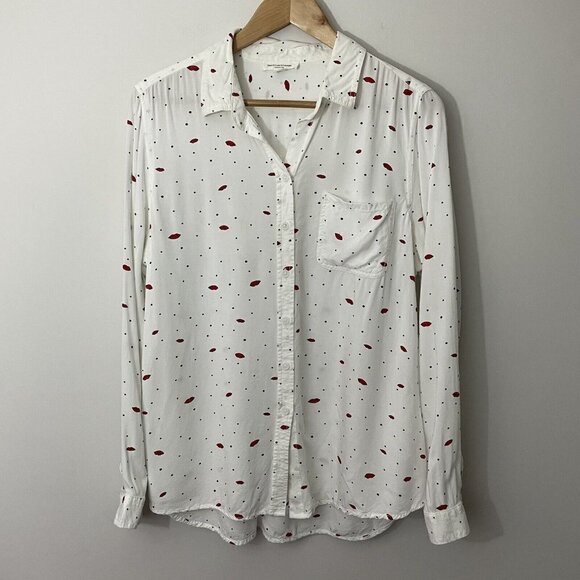 BeachLunchLounge Lips Button Down Womens XL White Red Novelty Kisses Fun Breezy - Picture 2 of 11